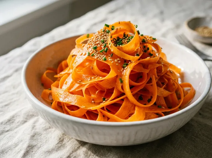 Salada de fita de cenoura com gergelim