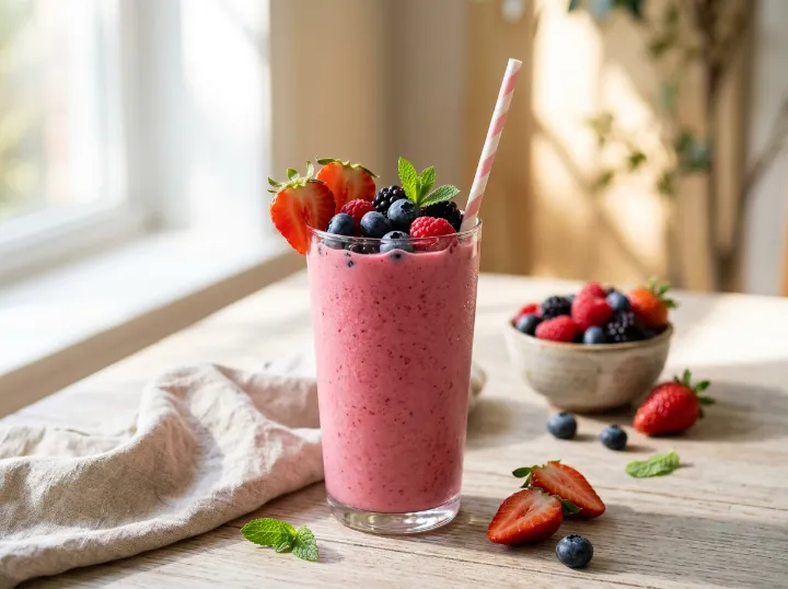 Smoothie de frutas vermelhas com colágeno